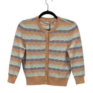 Alice + Olivia Wave Stripe Summer Knit Cardigan In Pastels Size Small